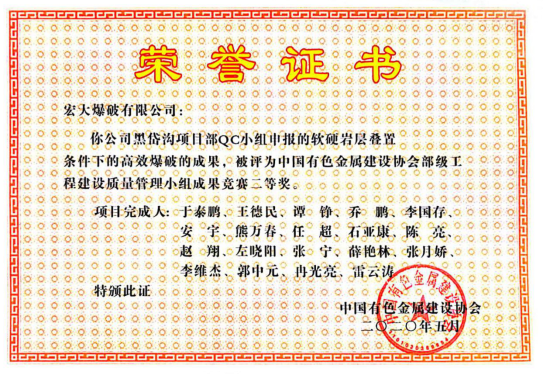 安博官网体育入口(中国)有限公司爆破工程集团荣获中国有色金属建设协会部级工程奖