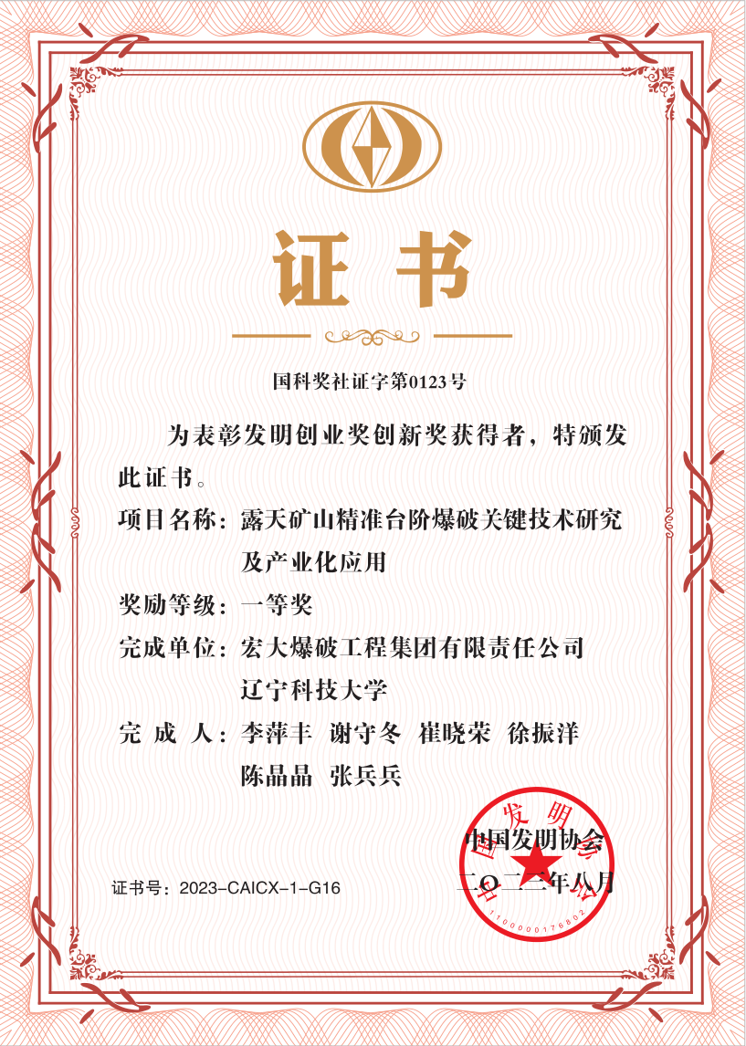 公司荣誉丨安博官网体育入口(中国)有限公司爆破科研成果荣获中国发明协会一等奖