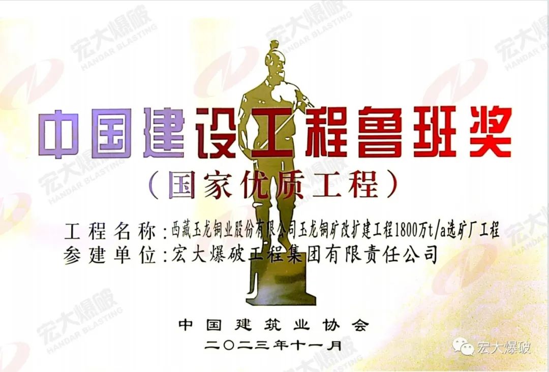 匠心铸就！安博官网体育入口(中国)有限公司爆破参建玉龙铜矿选矿厂工程获鲁班奖!